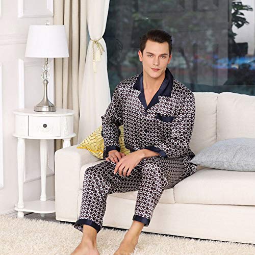 Preisvergleich Produktbild Handaxian Hochwertige Herren-Pyjamas aus Seidensatin mit Langen Ärmeln und bedrucktem Schlafanzug