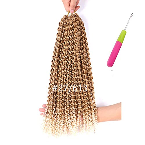 Ombre Blonde Pre-twisted Passion Twist Water Wave Hair 18 inch 22 stands Crochet Hair Extension Synthetic Pre Looped Fluffy Twist Crochet Braiding Hair 1 3 5Pcs Choose (1 Pcs Set, 27 613)