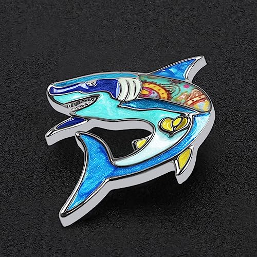 Image of Enamel Shark Brooch Pins Summer Jewelry Zinc Alloy Whale Dolphin Ocean Animals Brooches for Women Girls Gifts Scarf Pin Charms