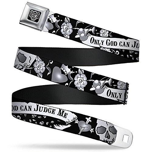 Cinturón de seguridad Buckle-Down Only God Can Judge Me negro de 1.5 pulgadas para vaqueros