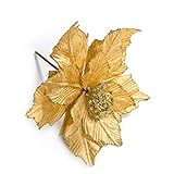 LEMCC 6 piezas de flores artificiales de Navidad de 24 cm con purpurina amarilla de Poinsettia para decoración de árbol de Navidad para Navidad, Año Nuevo, bodas, fiestas y fiestas navideñas