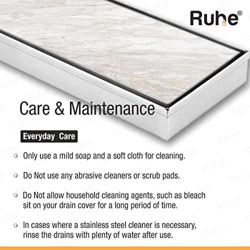 Image of Ruhe Tile Insert Shower Drain Channel | 12 x 5 Inches Waste Water Floor Drain for 13mm Tile | 304 Stainless Steel Invisible Shower Drain Channel | Drain Channel with Cockroach Trap and Side Hole