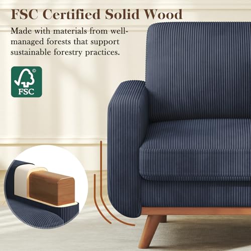 Image of Vesgantti 38.5 inch Accent Chair Dark Blue, Comfy Corduroy Single Sofa Seat with Spring Cushion, Upholstered Armchair with Deep Seat, Reading Chair for Adults, Modern Sofa for Living Room, Bedroom