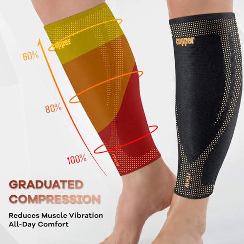 Image of Copper Calf Compression Sleeves for Men Women, Shin Splint Relief, Grip