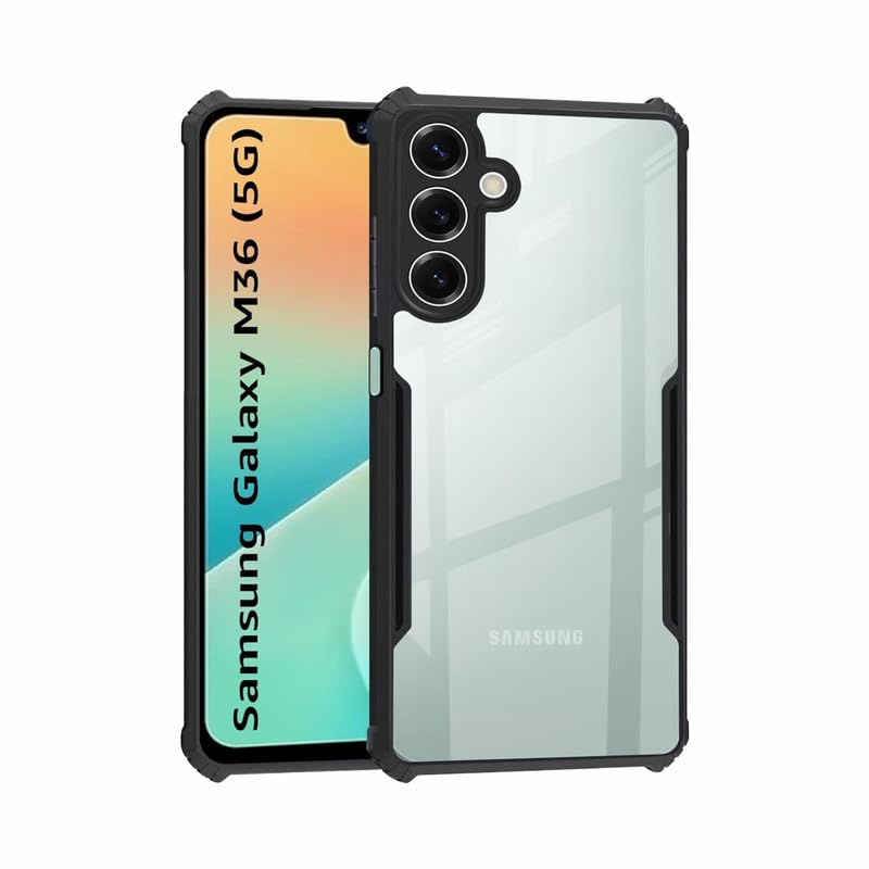 Image of AIBEX Compatible for Samsung F36 5G / Samsung M36 5G Mobile Back Case Cover, Crystal-Clear Shockproof Bumper with Camera Guard |(TPU+PC) | Anti-Yellow, Slim Transparent - Black