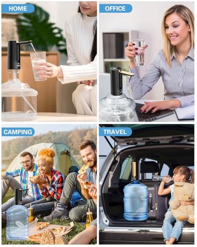 Image of Eopora Automatic Water Dispenser Pump for 20 Litre Bottle, 1200Mah Battery USB Rechargeable Electric Foldable Water Can Dispenser for Home Office, Black
