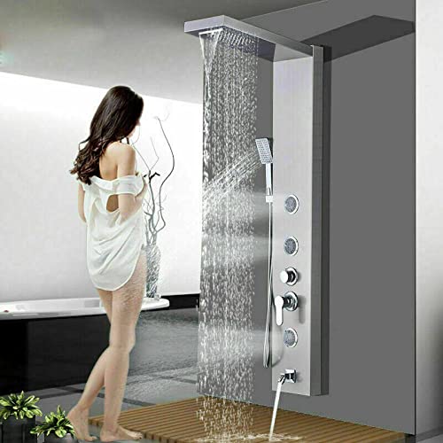 Rain Waterfall Shower Panel Tower Massage Body Jet System Faucet Stainless Steel-Brushed Nickel miniatura 1