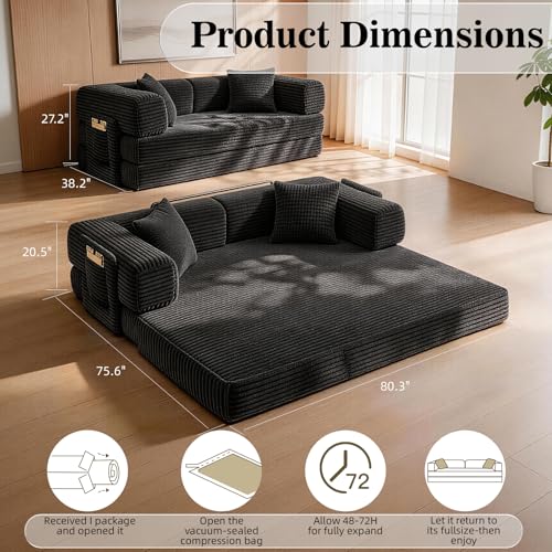 Image of AUGOP Futon Sofa Bed Boneless Couch for Living Room,Pull Out Couch with Sleeper Sofa,Day Bed Couch with Storage Pocket,Removable Corduroy with 2 Pillow