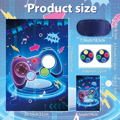 Hxezoc Pin The Button On The Video Party Game With 36 Pcs Video Game Button Stickers, Large Video Game Poster for Kids Boys Game Theme Birthday Party, Carnival Party Supplies