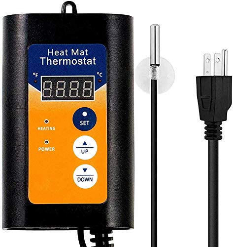 eshopcity Digital Heat Mat Thermostat Controller for Seed Germination Reptiles and Brewing Breeding Incubation Greenhouse, 42-108°F, 8.3A 1000W ETL Listed (Black)