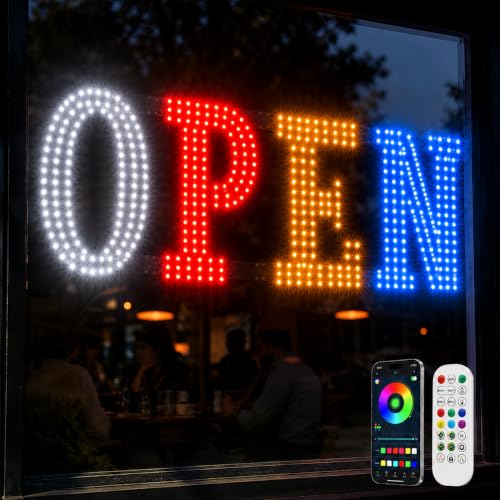 Image of 48 inch x 17 inch Led Open Signs for Business,Smart App & Remote Control, Timer, Custom Colors & Brightness - High Visibility for Storefronts Restaurants, Bars, Salons, Cafes, Retail Shop