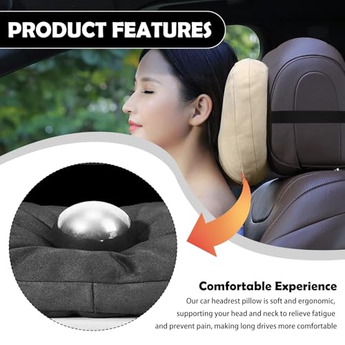 Image of Junecarp Car Neck Pillow Soft Headrest,Premium Interior Accessories Headrest Support for Driver or Front Passenger Seat,for Driving Home Office (Beige)