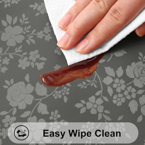 Image of Smiry Rectangle Waterproof Heavy Duty Vinyl Tablecloths, 60 x 102 Inch | Wipeable Washable Floral Embossed Table Cover for Kitchen and Dining Room, Indoor & Outdoor Use, Dark gray