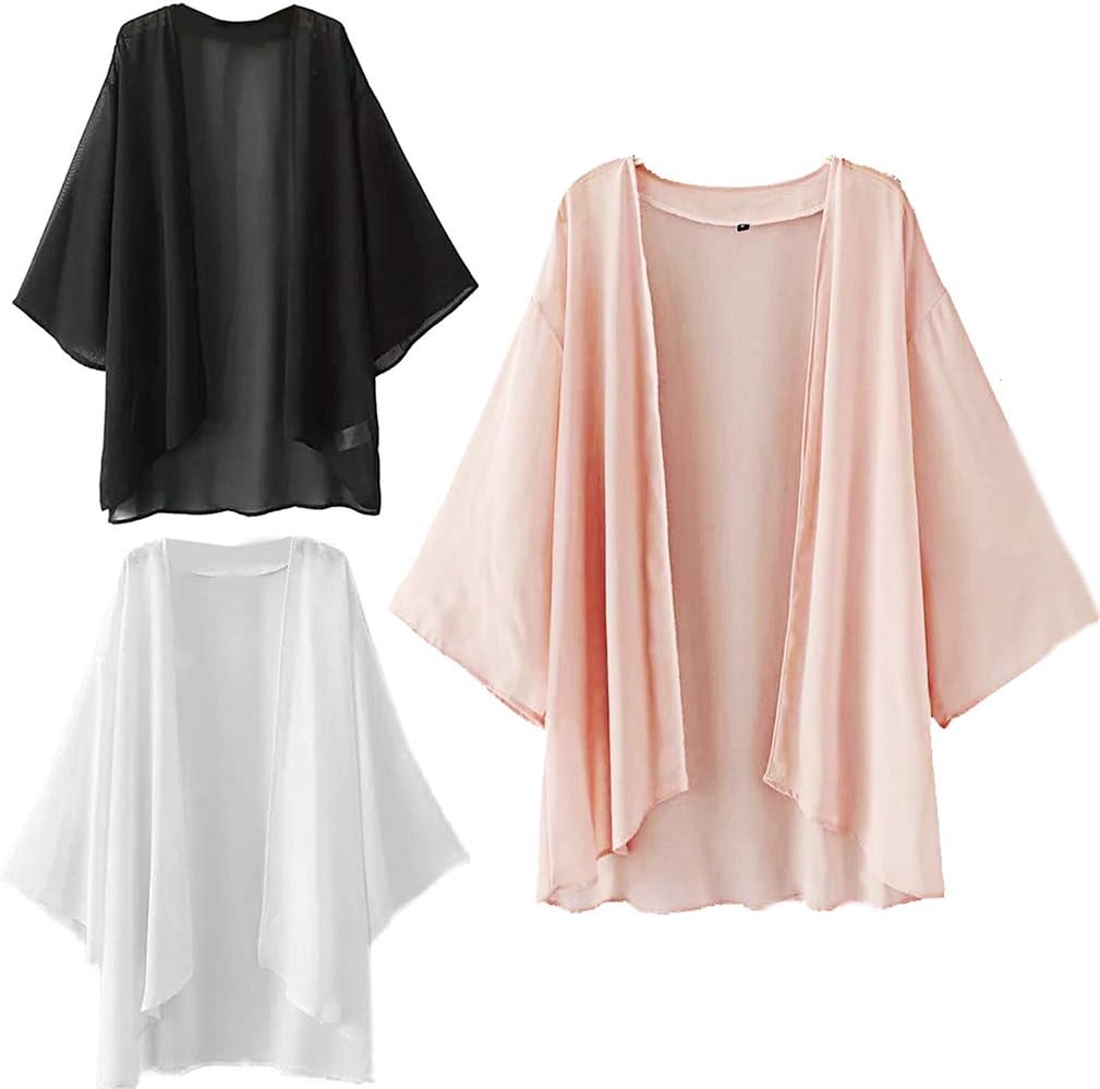 Chiffon Cover Up Cardigan Women's Kimono Blouse Beachwear Swimsuit Beach Dress Plus Size