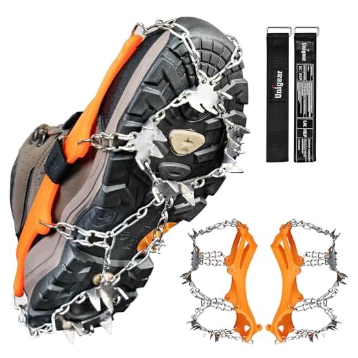 Unigear Crampones Ligero de Nieve Hielo 18 Puntas Dientes De Acero Zapatos Antideslizante para Cámping Alpinismo Acampada Senderismo Marcha Invierno