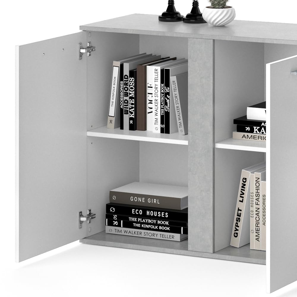 Vicco Credenza Novelli, Calcestruzzo, 40 x 80 cm con ante, adatto per riporre abiti e oggetti per la casa