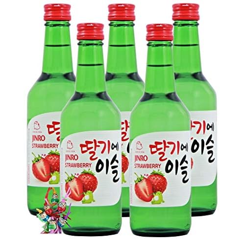 5er Pack - [ 5x 360ml ] HITEJINRO Soju Jinro Strawberry/Soju mit Erdbeergeschmack Alc. 13% vol. + ein kleiner Glücksanhänger gratis