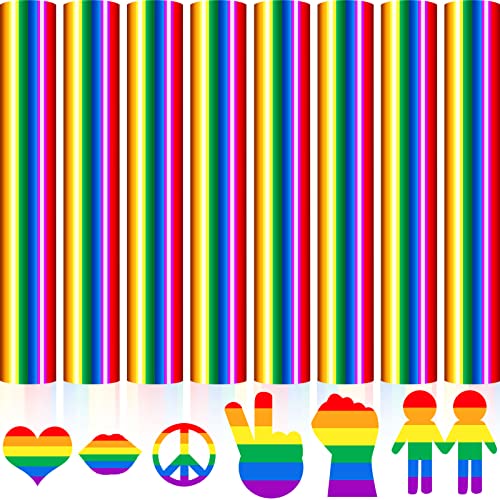 8 Sheets Rainbow HTV Heat Transfer Vinyl 12x10 Inch Iron-on Sheets for T-Shirts Bags Hats Easy Cut & Weed Rainbow Iron on for Cricut DIY Crafts Pride Month