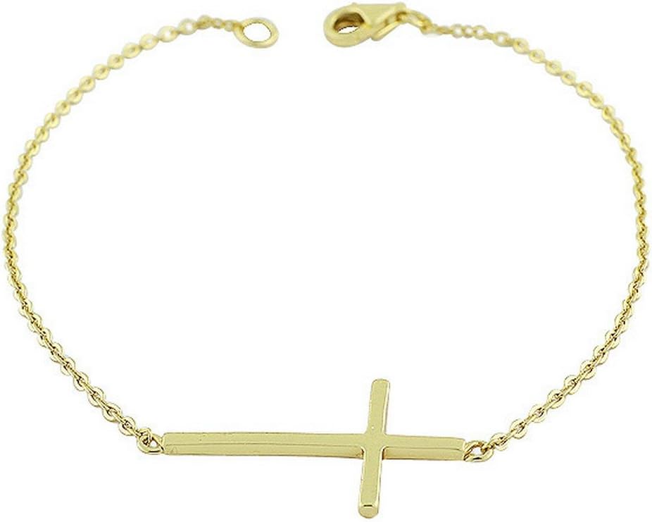 925 Sterling Silver Sideways Religious Cross Link Chain Bracelet