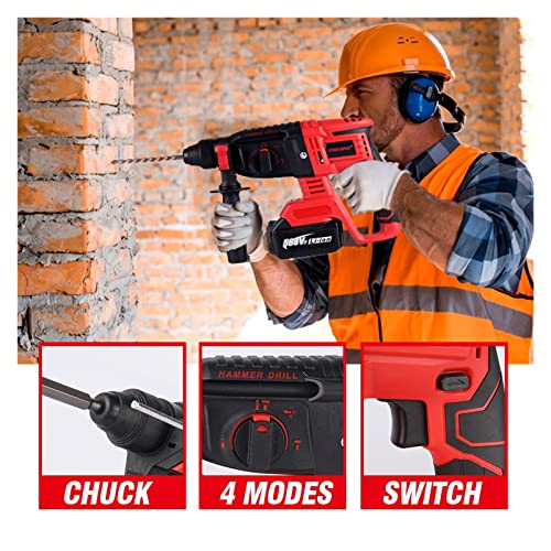 TEMSOOM 2000 W bürstenloser elektrischer Bohrhammer, wiederaufladbares, kabelloses Handwerkzeug mit 4 Funktionen… – Bild 7