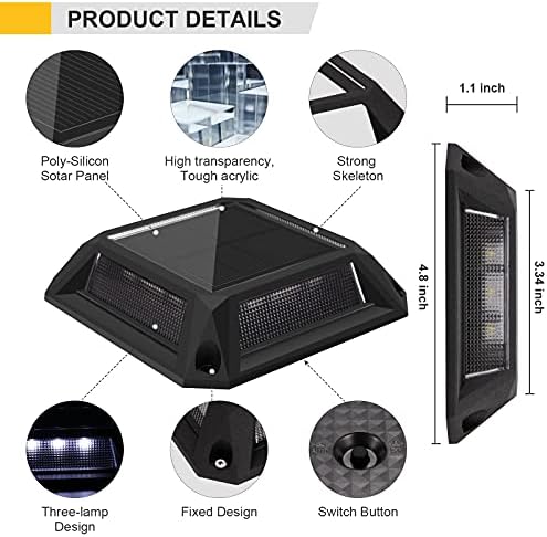Solar Deck Lights 4 Pack Driveway Dock Lights Led Wireless IP68 Waterproof Outdoor Fence Warning Step Lights Driveway Sidewalk Garden Pathway Yard (Warm)