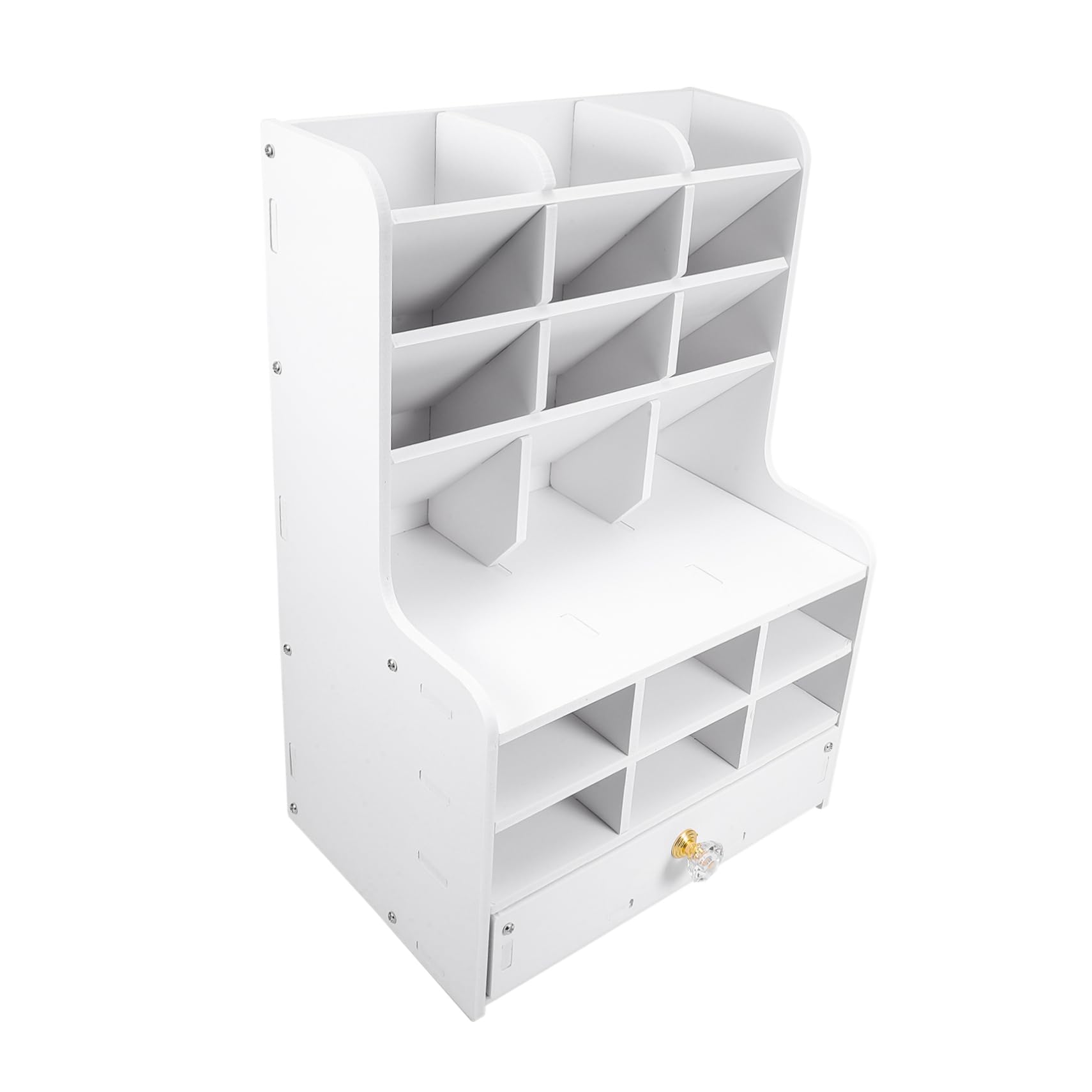 NUOBESTY Porta Penne da Scrivania a Cassetto Bianco, Organizer | Pvc Wood Plastic Board, Scomparti Multipli, Grande Capacità, Montaggio Semplice
