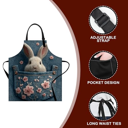 Image of Nuxovilar Polyester Cute Kitchen Apron with Pockets 26.7x30.7 Inches for Home Kitchen Baking Cooking Catering