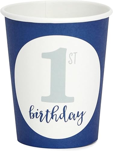 Miniatura 7 de 144 piezas de suministros para fiesta temática de primer cumpleaños para bebés juego de vajilla azul con platos servilletas tazas y cubiertos sirve