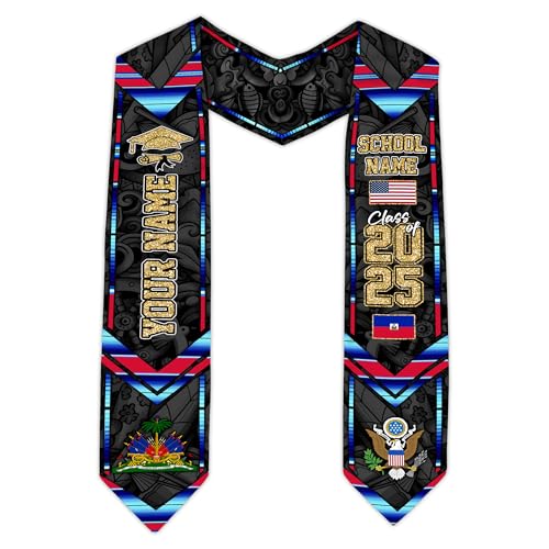 MonkeyVan Haitians Graduation Sash Haiti Graduation Stole Custom Haitians American Flag Graduation Sash 2025 Class of 2025 Ht15