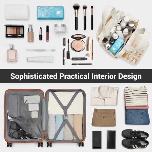 Image of Kono Carry On Luggage Sets 2 Piece, 20 Inch Expandable Hardshell Suitcase | 22x14x9 Airline Approved with Toiletry Bag, Lightweight PC+ABS, Spinner Wheels, TSA Lock, for 1-3 Days Trips, Cream White