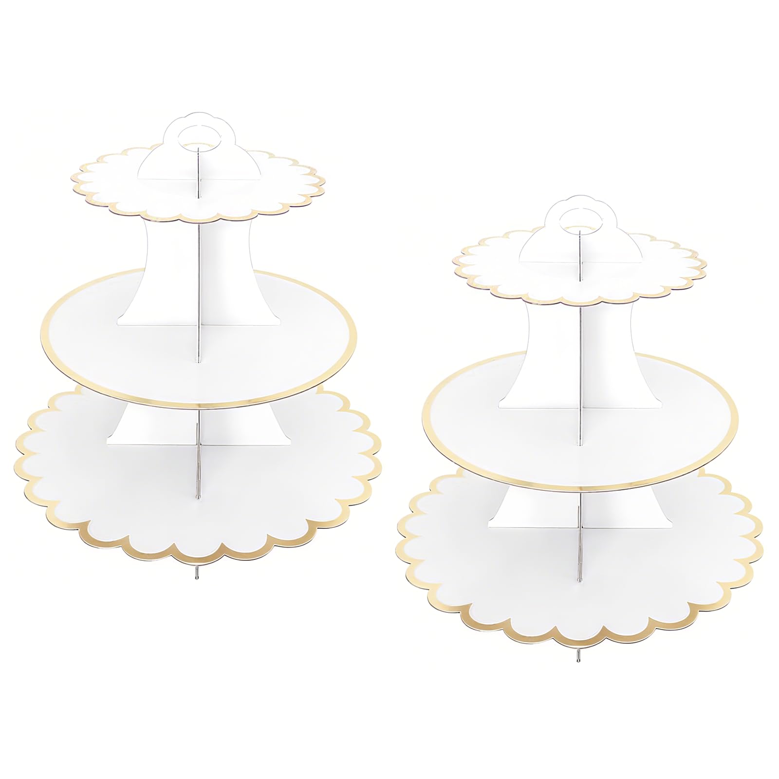 2 Pack Cake Stand 3-Tier Cardboard Cupcake Stand, Cardboard Cake Stands for Afternoon Tea, Dessert Tower for Party, Round Dessert Tower for Birthday, Party, Wedding and Baby Shower (White - 2Pcs)