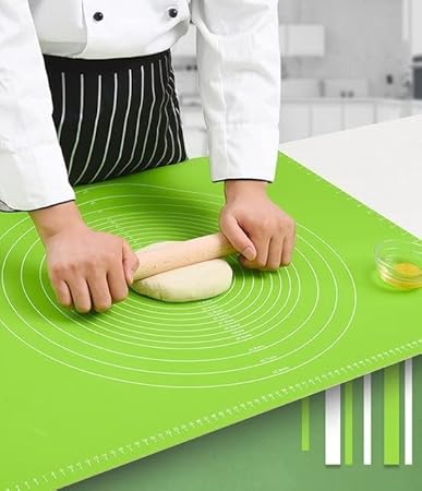 Baking Mat for Pastry Rolling with Measurements | Silicone Non-Stick Fondant Mat | Liner Heat Resistance Table | Reusable BPA Free (Baking Mat 50 * 40 cm) (Green)