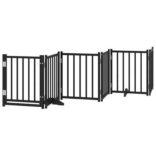 vidaXL Puerta de Perros Plegable 6 Paneles Madera Abeto Negra 300 cm