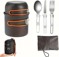 Conjunto de panela e panela de acampamento antiaderente, panelas de acampamento portáteis com talheres dobráveis, equipamento de cozinha multifuncional para pessoas ao ar livre para caminhadas