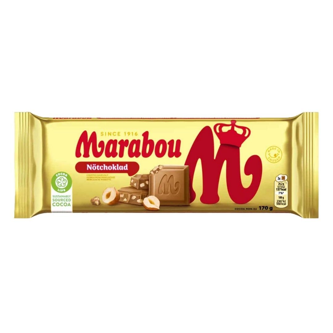 Marabou Nöt 14×170 g (insg. 2,38 kg) | Schwedische Milchschokolade mit Nüssen | Tafelschokolade Vorratspack | Cremig & knackig | Für Party, Office & Geschenke