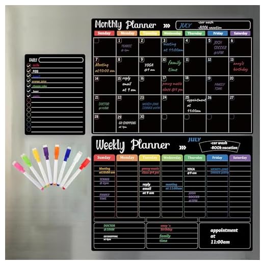 Hivillexun Black Dry Erase Calendar Set - 3 Magnetic Calendars for Refrigerator, Monthly, Weekly Organizer & Daily Notepad, Wall & Fridge Family Calendar with 8 Markers
