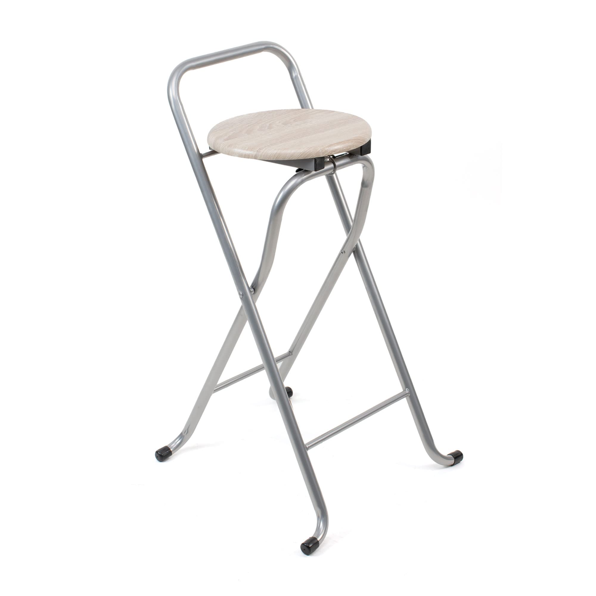 THE SECRET HOME - Pack de 4 Taburetes Plegables con Respaldo - Sillas Plegable de Metal y Madera - Alto. 80 cm x Ancho. 40 cm (Alto. 80 cm x Largo. 45 cm - Madera Clara/Plateado)