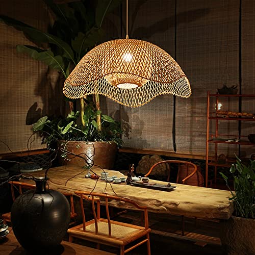 Lustre en bambou tressé main suspension dôme pour salon - 4
