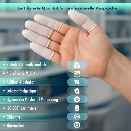 THERACASO Einweg Latex Fingerlinge | puderfrei | hygienisch & reißfest | 100 Stück | Größen S–XL | für Pflege, Kosmetik, Verband, Lebensmittelkontakt | medizinisch, nicht steril M