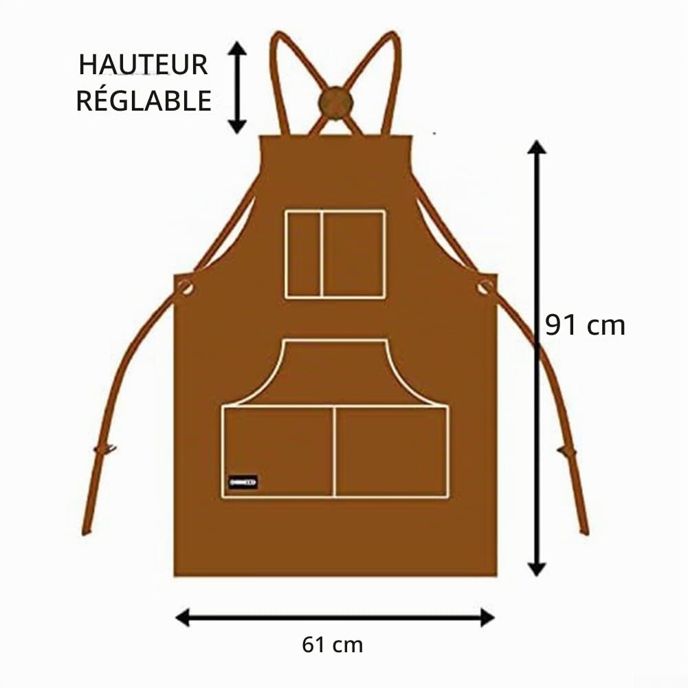 Tablier de soudeur en cuir de vache robuste avec 6 poches pour homme résistant à la chaleur et aux flammes, protection d'atelier, rangement d'outils de forgeron, marron