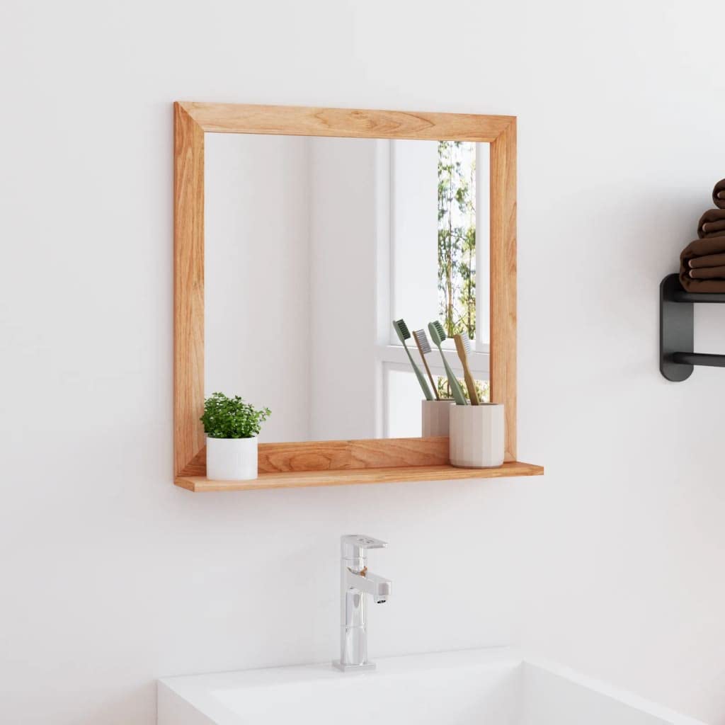 Miroir mural en bois massif de noyer 55x55 cm pour salle de bain et entree