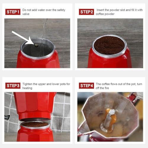 Image of Aluminium Espresso Coffee Maker, Moka Express 3 Cups Espresso Maker /Percolator /Stovetop /Filter Coffee Maker for Italian Mocha Coffee Moka Pot (130 ML, Red)