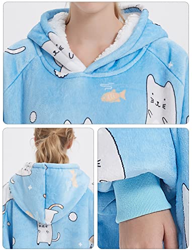 Image of KFUBUO Wearable Blanket Hoodie for Adults With Pocket Cat Oversized Hoodie | Sherpa, Cat Gifts for Cat lovers, Sweatshirt Blanket, Cat Hoodie Pouch, Cute Gifts for Women, Blanket Sweatshirt