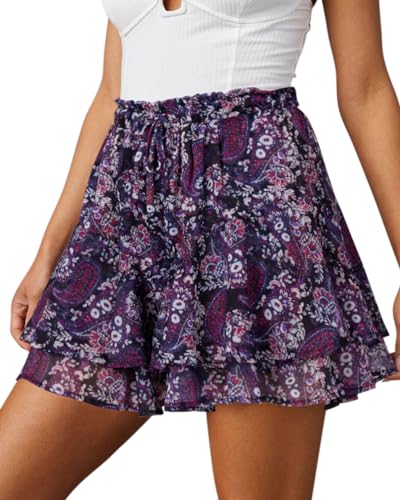 Image of Aoudery Flowy Shorts for Women Casual Boho Floral Skorts Ruffle Mini Skirts Running Tennis Butterfly Chiffon Shorts