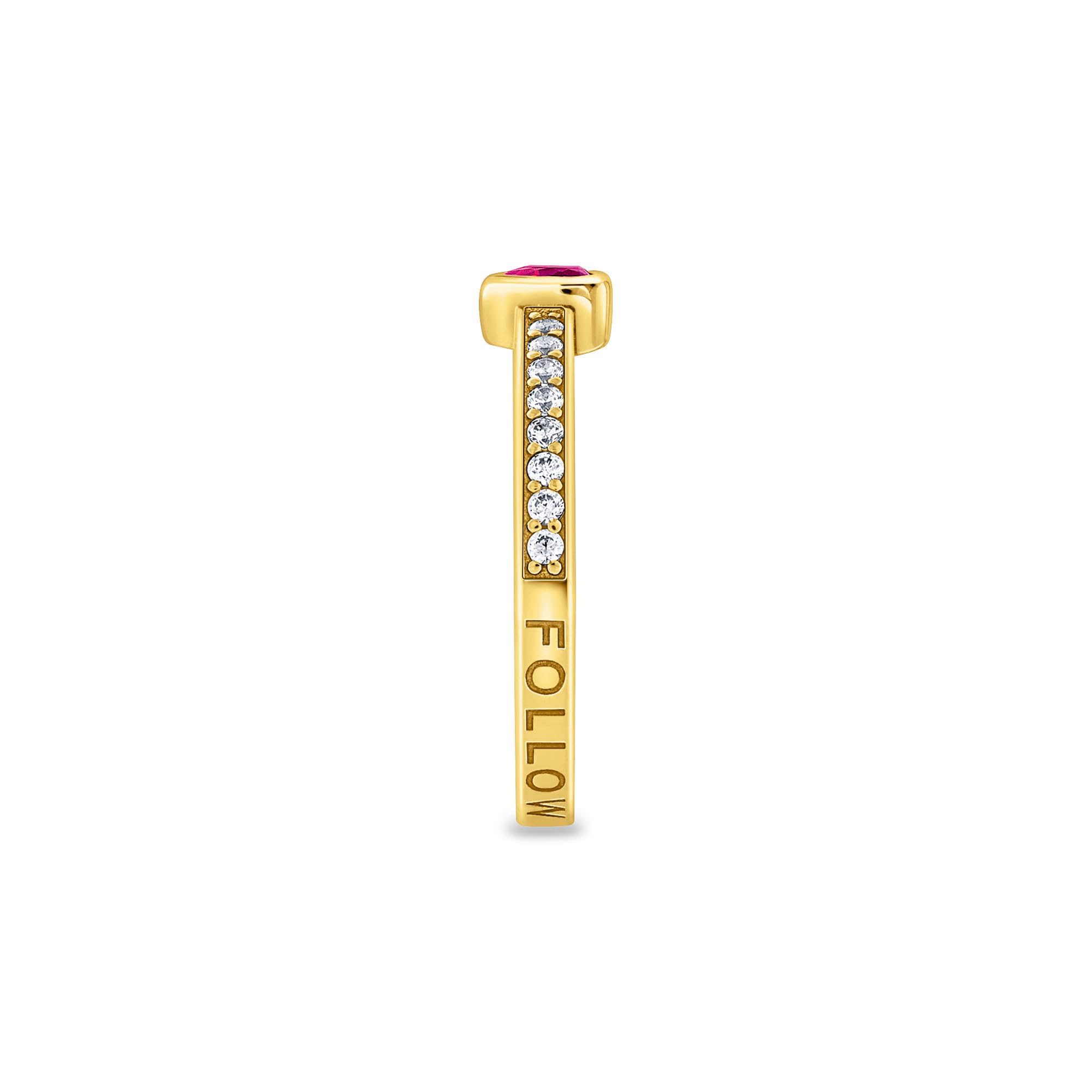 THOMAS SABO Solitärring mit rotem Stein in Herzschliff Silber 925 Sterlingsilber, 750 Gelbgold Vergoldung