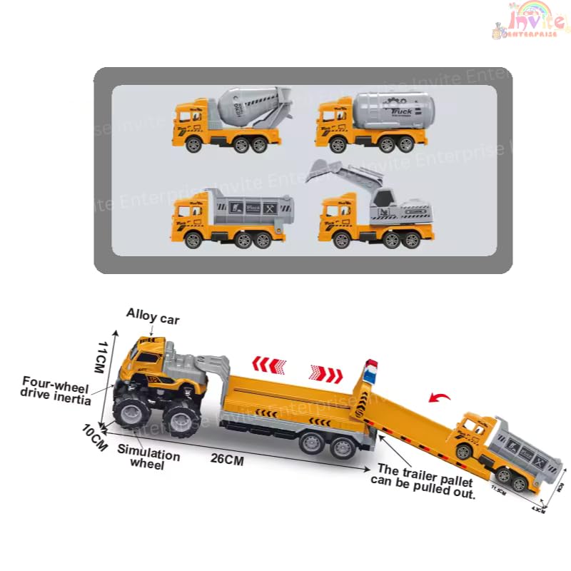 Image of 1:43 4Wd Diecast Alloy Construction Excavator Truck Toys With Friction Powered Miniature Car Vehicle Toy For Kids, Boys And Girls (Pack Of 1 - Multi Construction Excavator Truck)