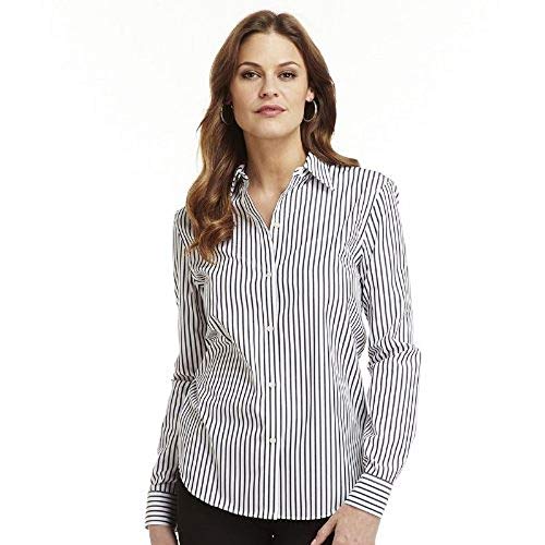 Chaps Women's No Iron Button Front Long Sleeve Shirt, Black White, Extra Small