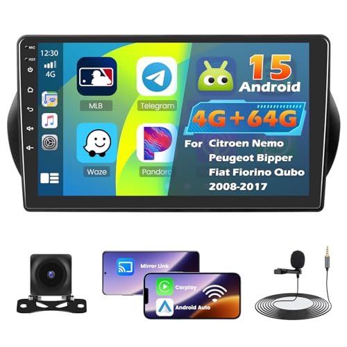 Roinvou 4+64G Android 15 Autoradio pour Citroen Nemo/Peugeot Bipper/Fiat Fiorino Qubo 2008-2017 sans Fil CarPlay Android Auto, 10.1'' Écran Tactile Bluetooth...