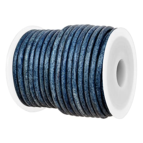 GENIQUE Real/Genuine Round Leather String Cord for Necklace Bracelets, Jewellery, Braiding (3mm, Blue Distressed)