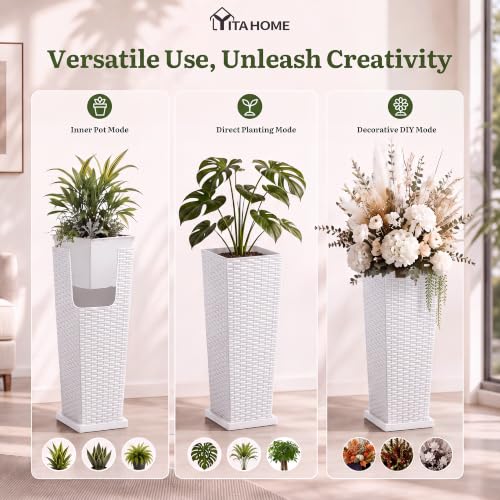 YITAHOME 2pcs Tall Planters 24" with Detachable Inner Pot, Outdoor Planter by YITAHOME - Used condition - Image 3